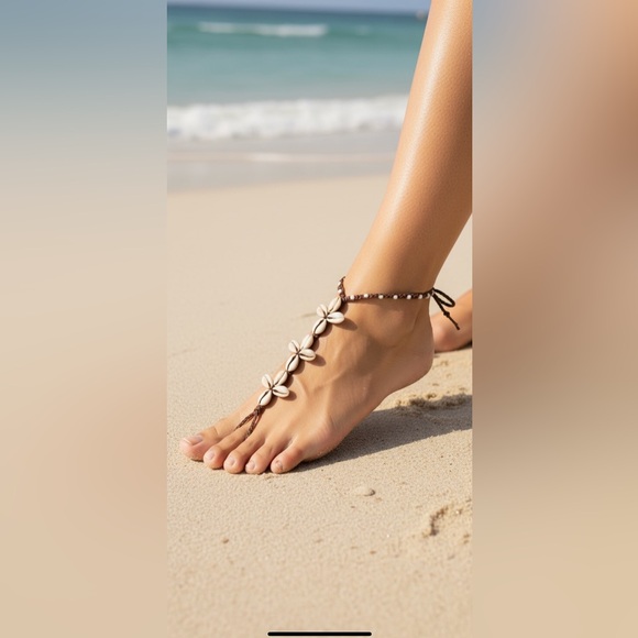Handmade Cowrie Shell Macrame Anklet w/ Toe Ring – Dark Brown - Picture 9 of 9